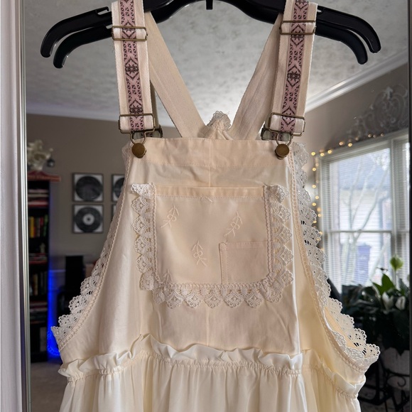Cream Lace Trim Overall Dress - Picture 2 of 8